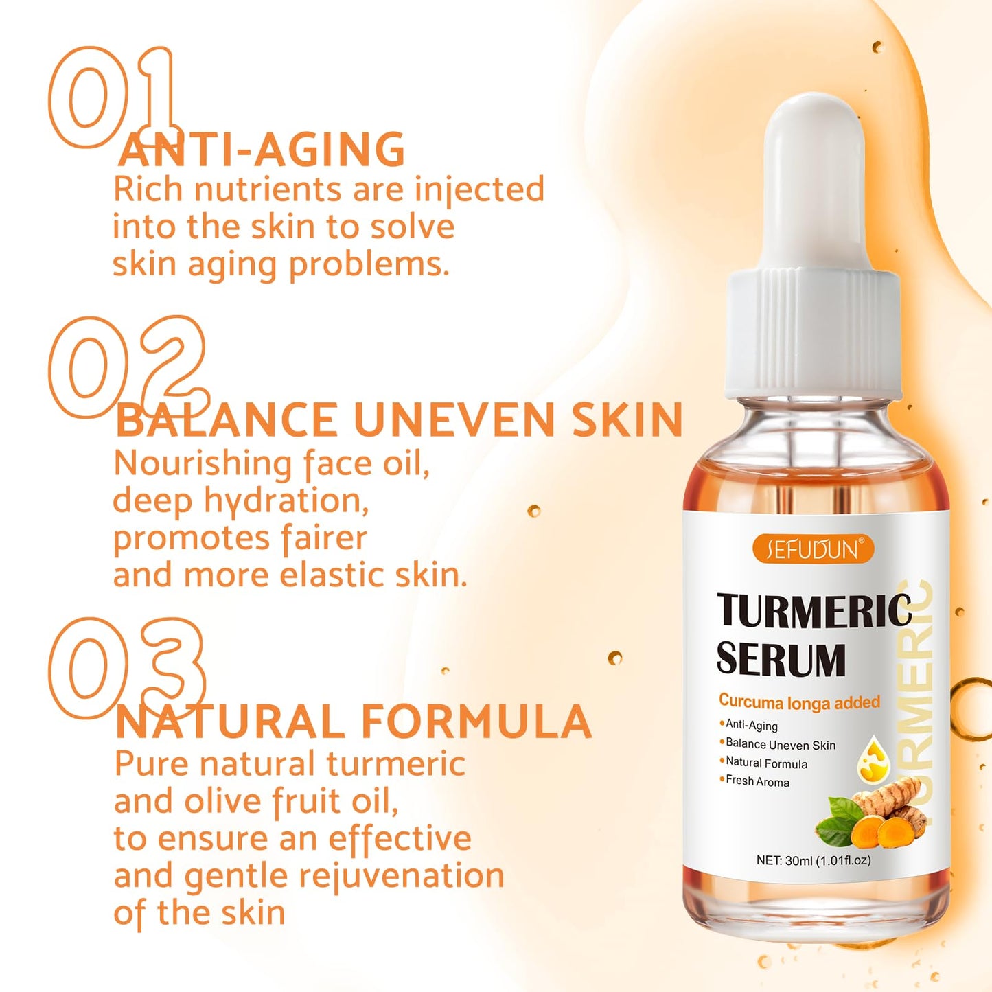 Leogony 2PCS Lightening Turmeric Serum Dark Spot Removal Corrector for Face Skin Glow, 30 ml, Anti Aging, Hydrating, Reduce Wrinkles