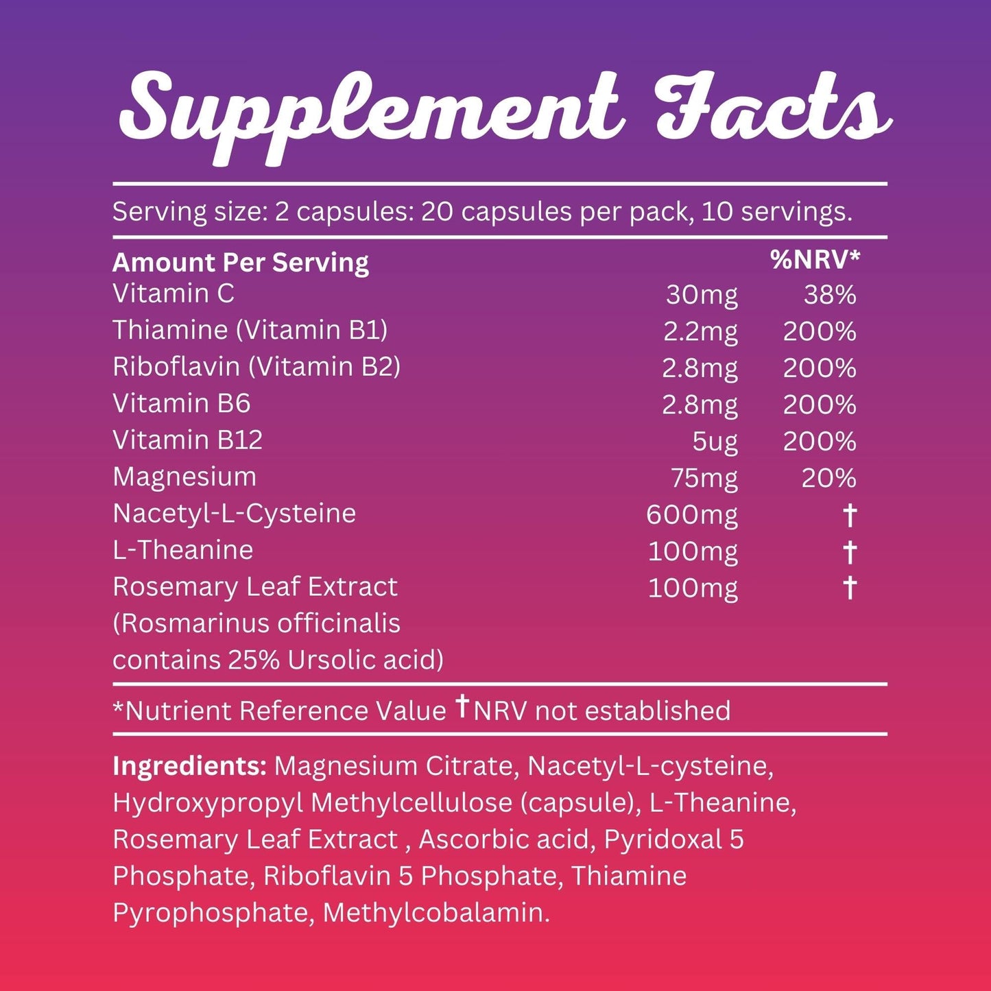 Hanqure Rebound, Includes Vitamin B1, B6, B12, & C + Magnesium and Rosemary Leaf Extract | Food Supplement, 20 Vegan Capsules, Made in The UK