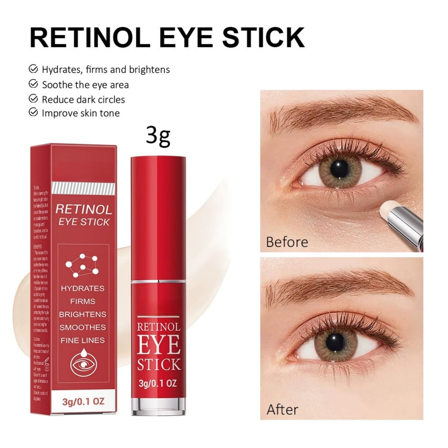 SingHao Retinol Eye Stick,Retinol Eye Cream for Dark Circles,Under Eye Cream Anti Aging,Eye Cre/am for Puffiness,Reducing Fine Lines,E/ye Balm Stick,E/ye Brightener Sti/ck,Smoothens Wrinkle E/ye Cre/am