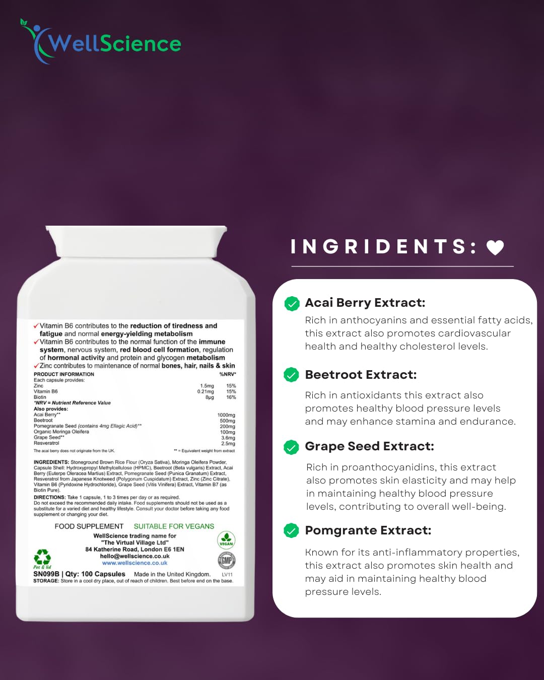 Wellscience Acai Shield Boost - Immune Support, Energy Booster & Antioxidant Protection with Acai Berry, Organic Moringa, Vitamins B6, Zinc & Biotin | Promotes Healthy Skin, Hair & Nails
