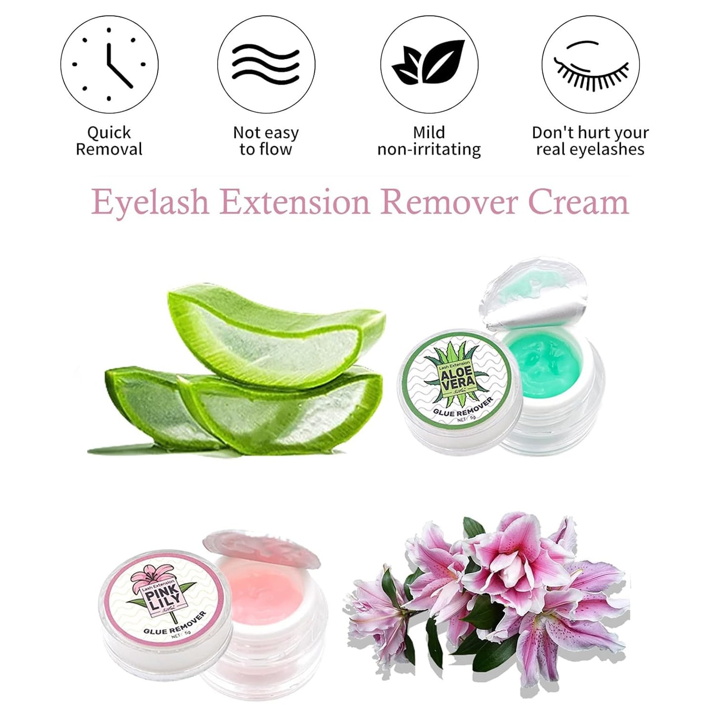 Mornery Eyelash Extension Remover Cream - Lash Extensions Remover Cream, Aloe Flavo & LILY Flavor Fast Dissolution Low Irritation (Aloe)