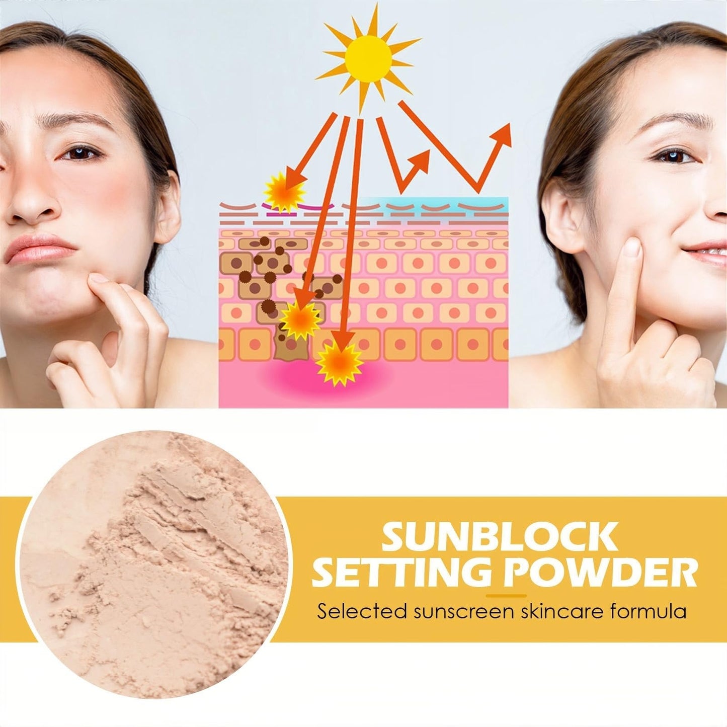 Xunzhi 2 in 1 Powder Sunscreen for Face,Mineral Powder Sunscreen Brush,P/owder S/unscreen for Scalp,Matte Face P/owder with Spf35,Mineral F/ace Po/wder,Portable Translucent S/unscreen Po/wder