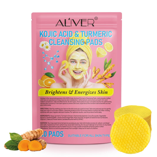 MINGYITUO Turmeric Kojic Acid Cleansing Pads,40 Pieces Turmeric Cleansing Pads,Fades Dark spots,Fades Discoloration, Facial Sponges for Cleansing,All Skin Types