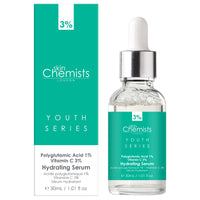 skinChemists Hydrating Serum with Polyglutamic Acid 1%, Vitamin C 3% 30ml | Fights Fine Lines, Wrinkles, & Pigmentation - Provides Lasting Hydration & Luminous Effect