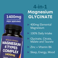 Magnesium Glycinate 4-in-1 | 1400mg Complex – 400mg Elemental Magnesium | High Strength Magnesium Glycinate, Citrate, Malate & Taurate with Zinc and Vitamin B6 | for Sleep, Energy, Bones and Muscles