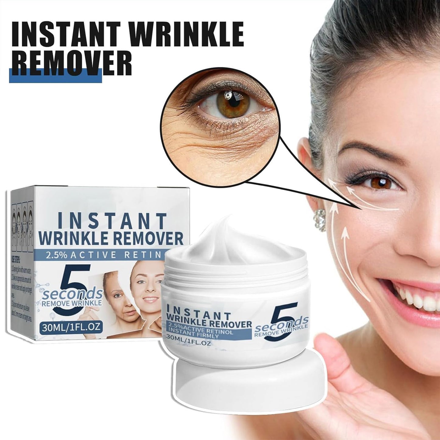 QEUTKEZS Anti-Aging Face Cream,5 Seconds Instant Wrinkle Removal Cream,with 2.5% Retinol Anti-Wrinkle Cream Skin Firming Lifting Moisturizing Facial Cream Remove Fine Line Skin Care