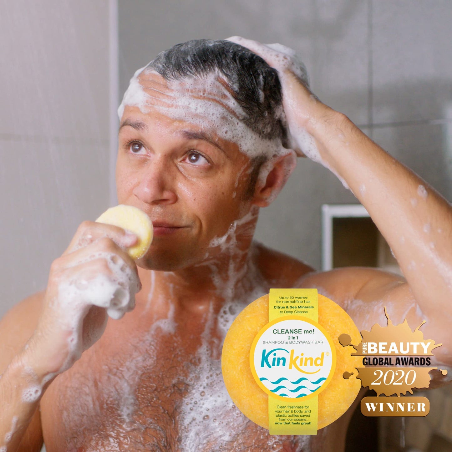 KinKind CLEANSE me! 2 in 1 Shampoo & BodyWash Bar. Soap free Shampoo bar for normal to greasy hair. Ideal for men. Up to 50 washes. Vegan, Cruelty Free, UK made