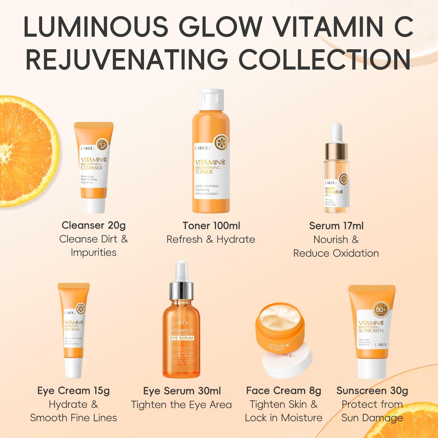 LAIKOU Skincare Gift Set, 15PCS Vitamin C Serum for Face Skin Care Sets & Kits, Hydrating & Anti Aging Facial Kit for Radiant Skin, Pamper Gifts Set for Women Teenage Girls, Mothers Day Birthday Gifts