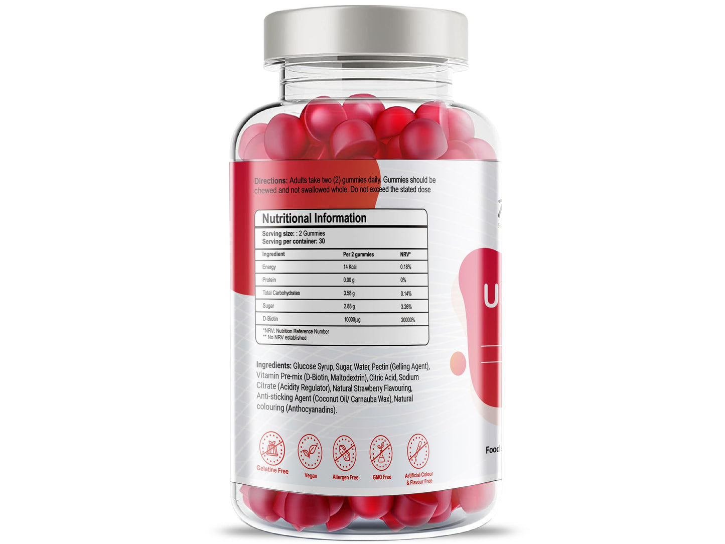 Pharmanostix Ultra Biotin 5000mcg Vegan Gummies - 10000mcg Per Daily Dose - for Hair, Skin and Nail Growth Support - 60 Natural Strawberry Flavour - 30 Days Supply - for Men and Women