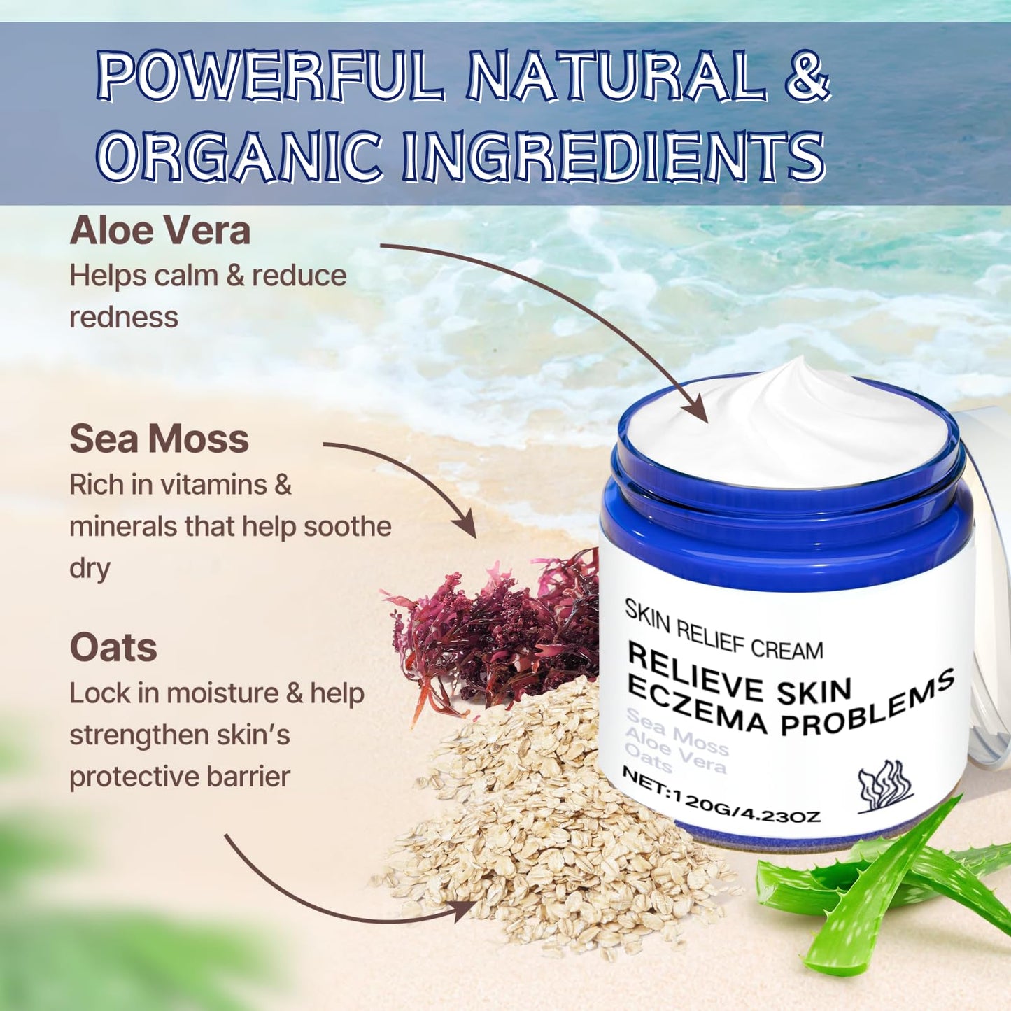 IZBEAUVO Sea Moss Skin Care Cream,Body & Face Moisturizer Cream 120G, Relief Intense Moisturizing Repair Cream, Hydrating Moisturiser For Dry Skin, Moisturiser Body Skin Repair Cream for Repairing & Barrie