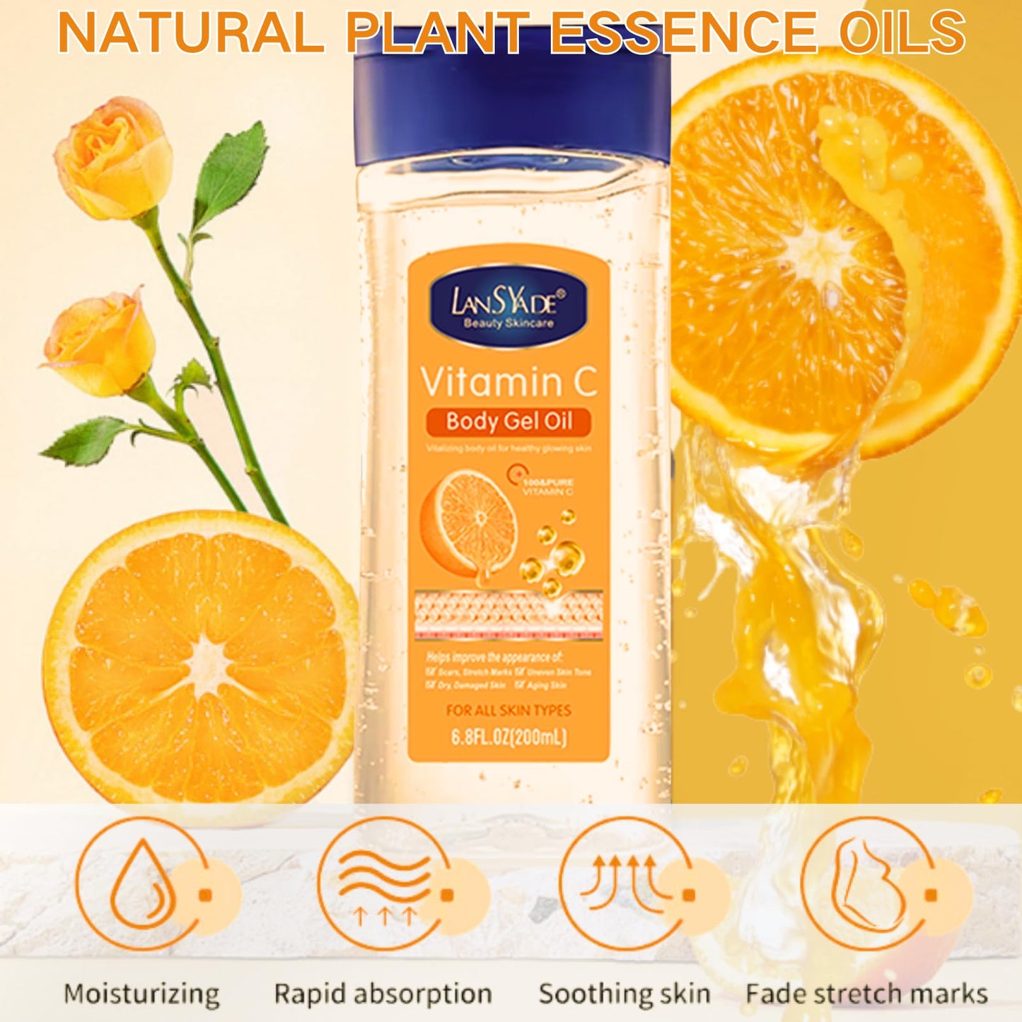 Vc Body Oil Gel - Body Oil for Women - Body Skin Care Oil Gel for Face,Body,Arm,Leg - Natural Vitamin C Essential Oils for Dry Skin - Hydrating Skin Care,Nourish,Easy Absorb