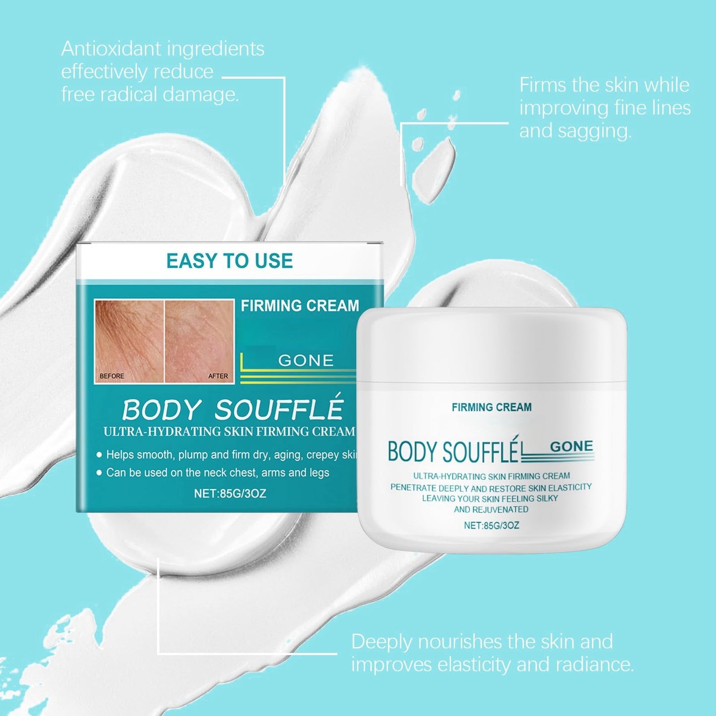 Crepe Be Body Gone Souffle,Firming Neck Cream,Ultra Hydrating Crepe Skin Firm/ing Cream for Neck/Legs/Arms,Ne/ck Fir/ming Tightening Cre/am,Cr/epe Be Ne/ck Gone C/ream,Body Souffle for Women