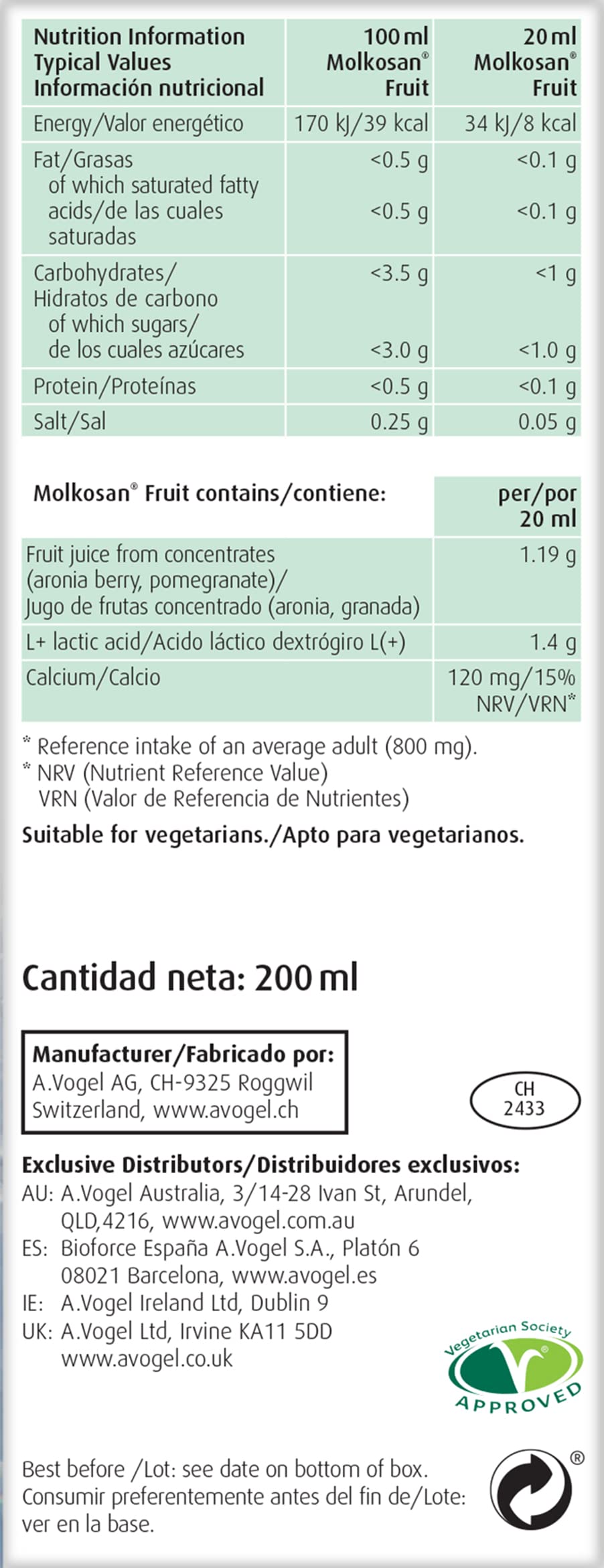 A.Vogel Molkosan Fruit Digestion 200ml | Provides gut health support | Suitable for Vegetarians
