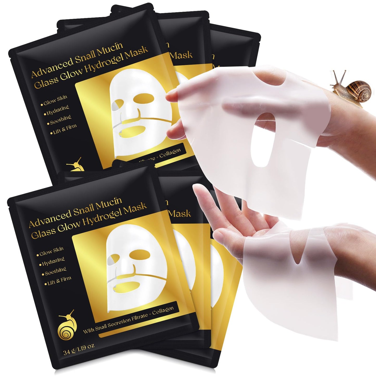 VCTSOF Snail Mucin Glass Glow Hydrogel Face Masks Skincare, 6Pcs Collagen Night Wrapping Mask, Sheet Mask, Snail Mucin Serum Collagen Face Mask