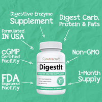 DigestIt Digestive Enzymes | Multi-Enzyme Formula with Amylase, Protease & Lipase | Increase Energy & Reduce Gas, Bloating & Indigestion | Non-GMO | 50 Capsules