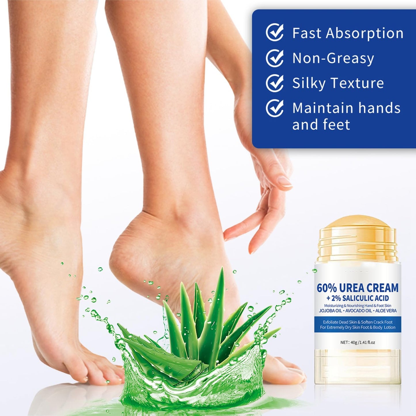 DMQ Urea Foot Cream 60 Percent - Cracked Heel Repair Cream - 60% Urea Cream for Cracked Heels and Dry Skin - Feet Hard Skin Remover - Moisturizing Hands and Foot Skin Care