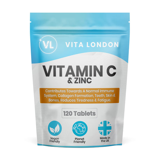 VL Vita London Vitamin C & Zinc 1200mcg | 120 High Strength Vegan Tablets (Not Capsule or Powder) | Made in UK | for Normal Immune System | Supplement for Men & Woman
