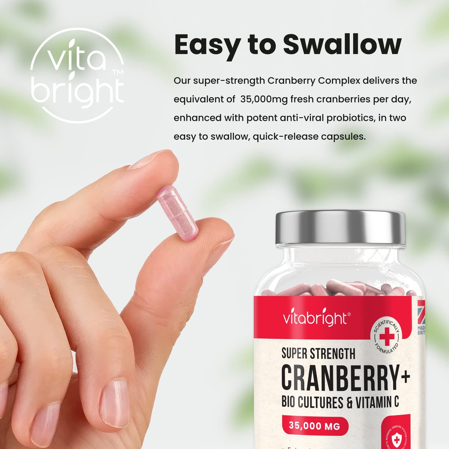 Cranberry Capsules 35,000mg High Strength - with Probiotics/Bio Cultures and Vitamin C - 150 Capsules - Advanced Cranberry Extract Supplement - Made in UK by VitaBright