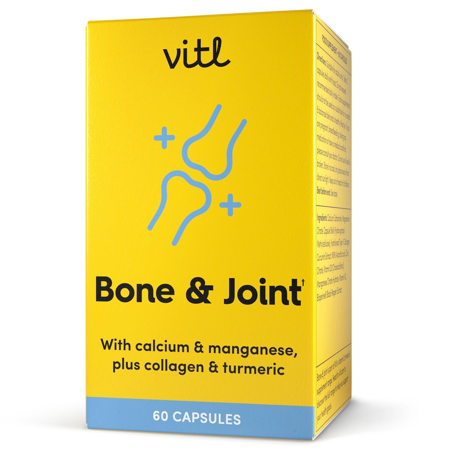 VITL Vitl Bone & Joint Supplement - 60 Capsules - with Calcium, Manganese, Hydrolysed Type II Collagen & Turmeric - Maintenance for Joints, Bones & Cartilage - Support Mobility & Flexibility