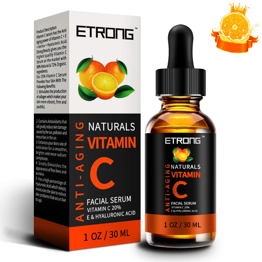 ETRONG Vitamin C Serum Face with Hyaluronic Acid,Vitamin E,20% Vitamin C for Anti-wrinkle,Dark Circle,Fine Lines and Sun damage – Restore&Boost Collagen (30 ml)