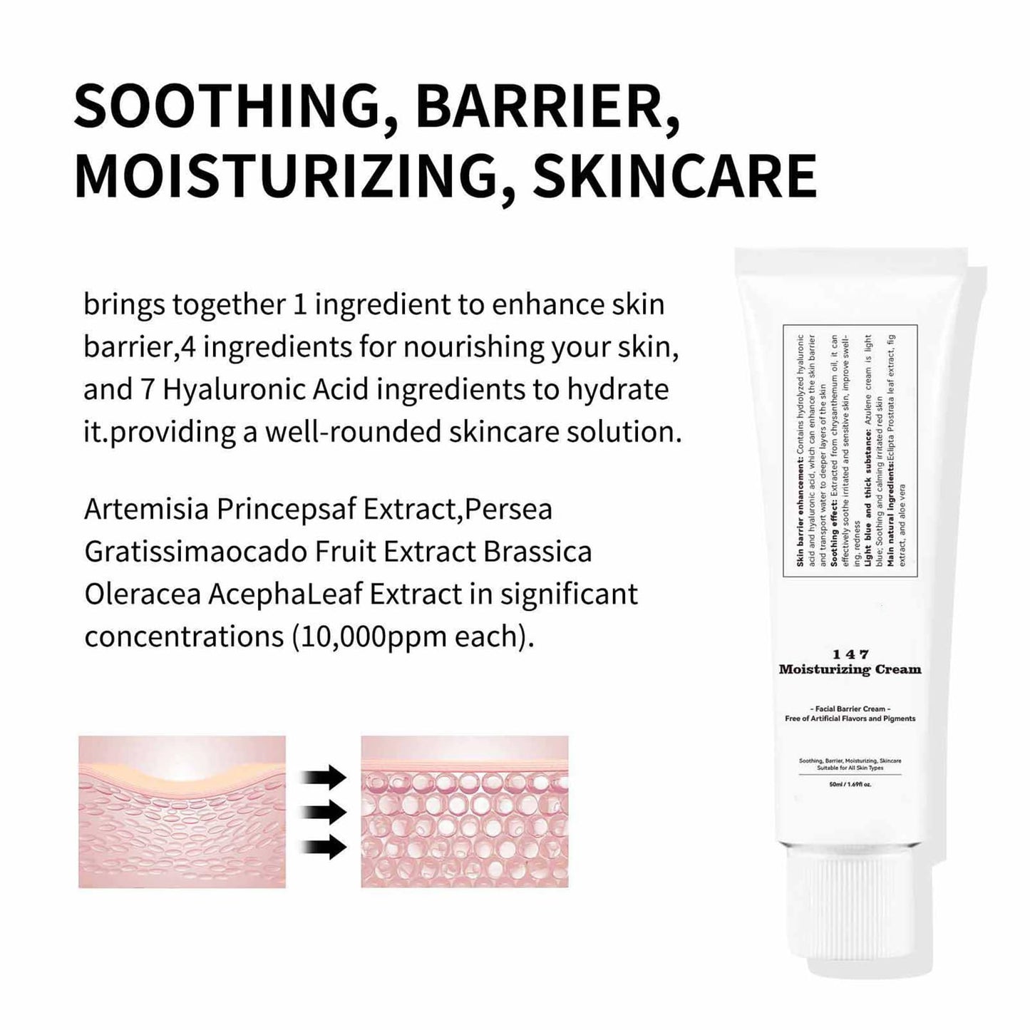 Tianyue 147 Relief Cream, 147 Relief Anti-Sugar And Anti-Oxidation Cream, Skin Barrier Repair Cream,Soothing Face Moisturiser Cream,to Solve Skin Defects And Moisturize The Skin 50ml