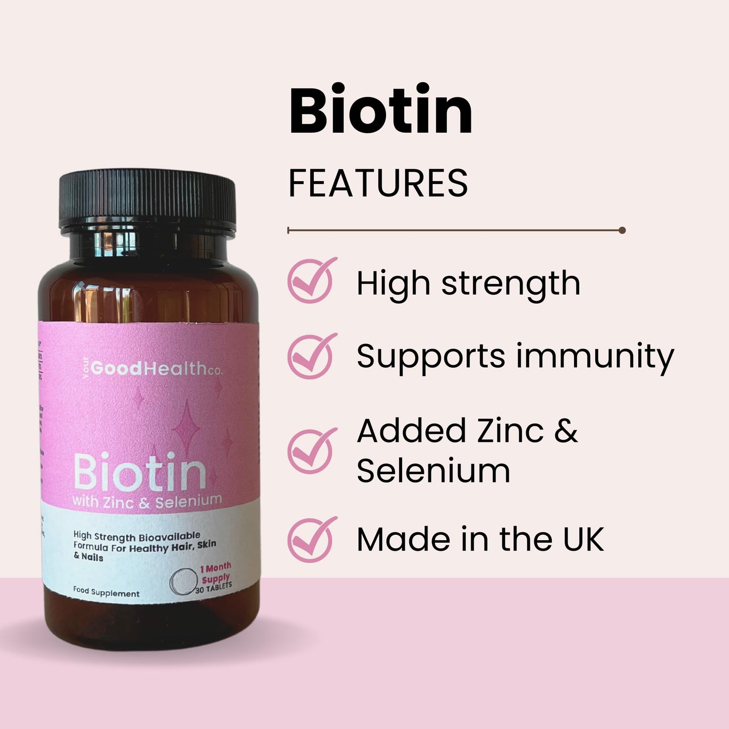 Your Good Health Co. Your Good Health Co – Biotin | Vegan | Biotin with Zinc & Selenium | Healthy Hair, Skin & Nails | Tablet | 30 Day Supply