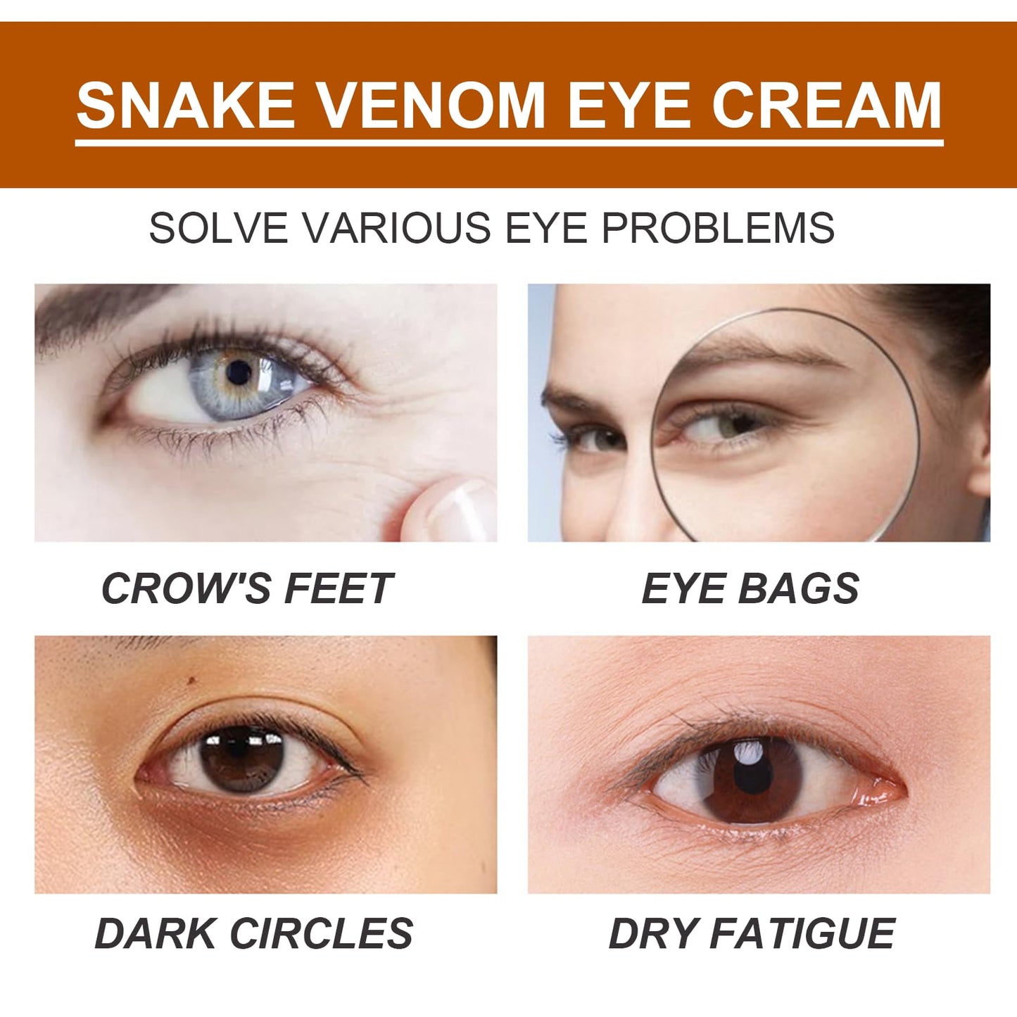 Snake Venom Eye Cream - Anti Wrinkle Eye Cream For Puffiness + Wrinkles, Brightening Under Eye Cream, Diminishing Deep Wrinkles Dark Circle Eye Cream, Eye Bag Treatment For Men And Women, 30g