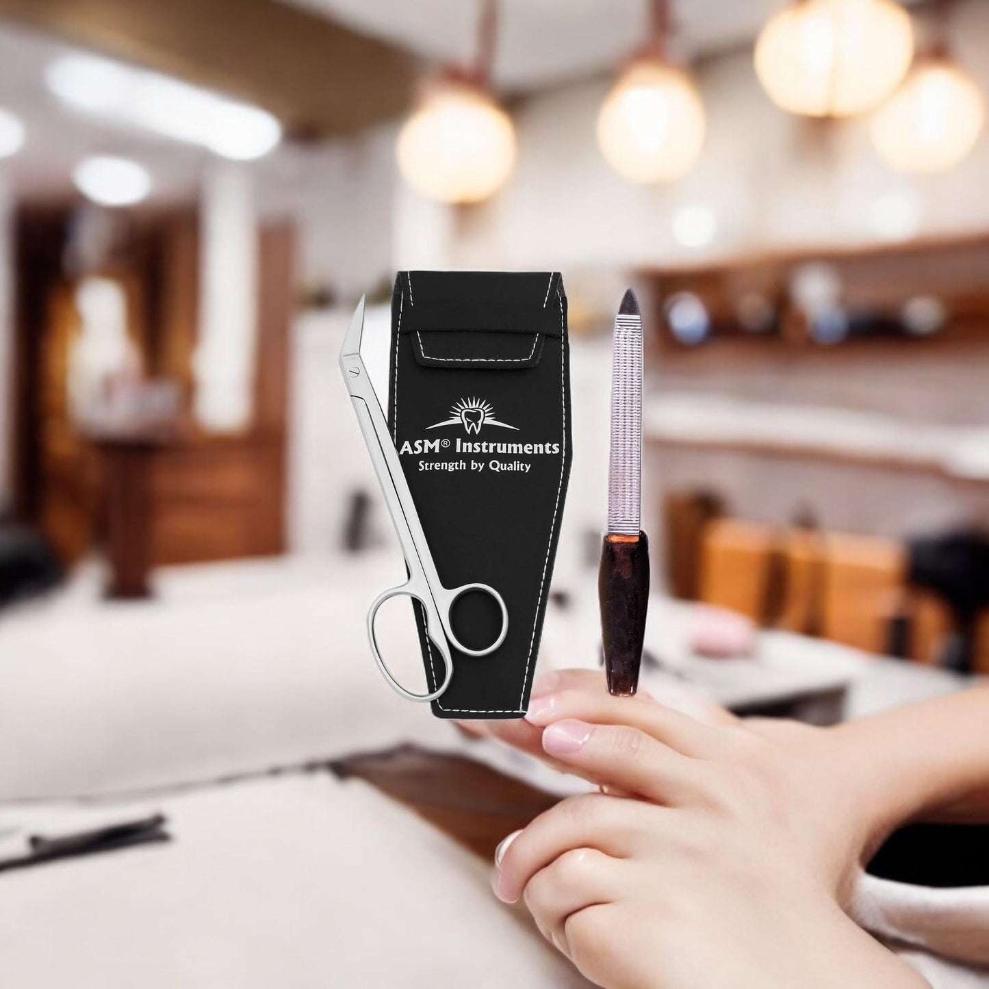 Asm Instruments ASM Toe Nail Scissors Clippers + Nail File with Pouch - Extra Long Handle Stainless Steel Toenail Scissor for Fingernail & Thick Ingrown Toenails Chiropody Podiatry Nail Clippers for Women & Men