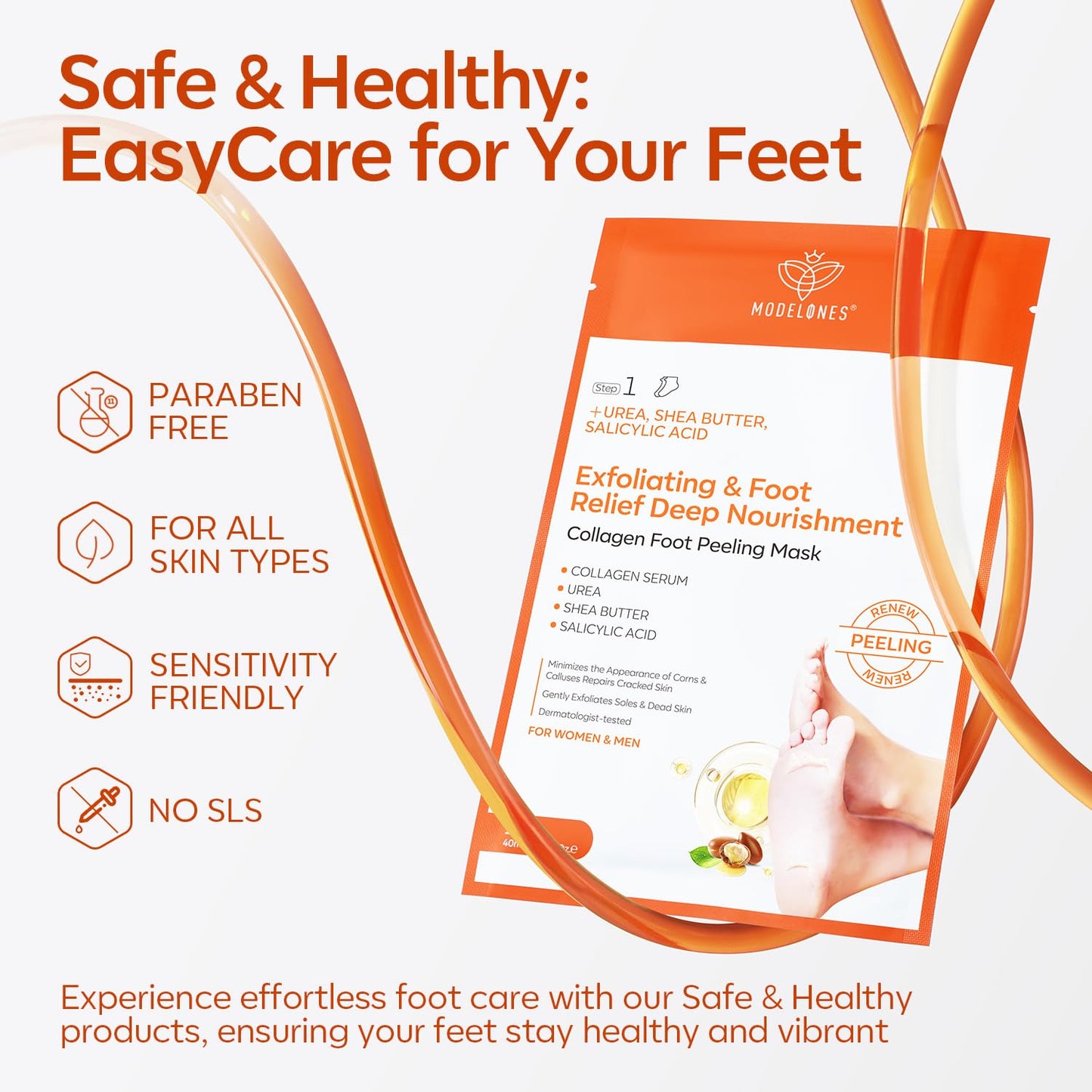 modelones Modelones Foot Peeling Mask 3 Pack, Exfoliating Foot Mask for Dry Cracked Feet, Callus Dead Skin Remover, Additional 3 Pack Collagen Serum for Reviving Baby Soft Smooth Touch Feet, Women and Man