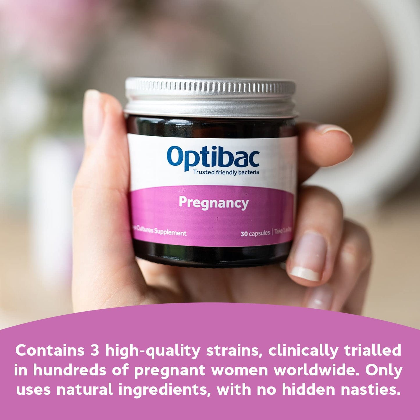 Optibac Probiotics Pregnancy - 12 Billion CFU & FOS Fibres, Vegan Probiotic Supplement for Pregnant & Breastfeeding Women, 30 Capsules