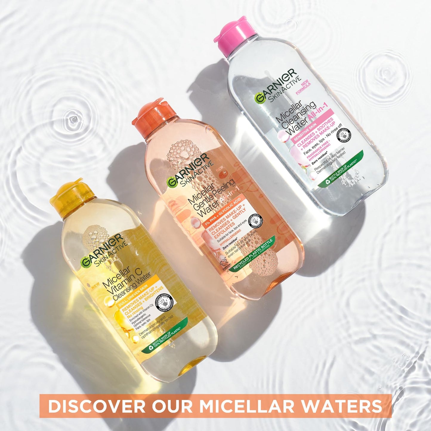 Garnier All-in-1 Micellar Water, Removes Make-Up, Cleanses, Exfoliates & Boosts Glow, Suitable for Face + Lips + Eyes, 1% PHA & Glycolic Acid, Vegan, Gentle Peeling, 400ml