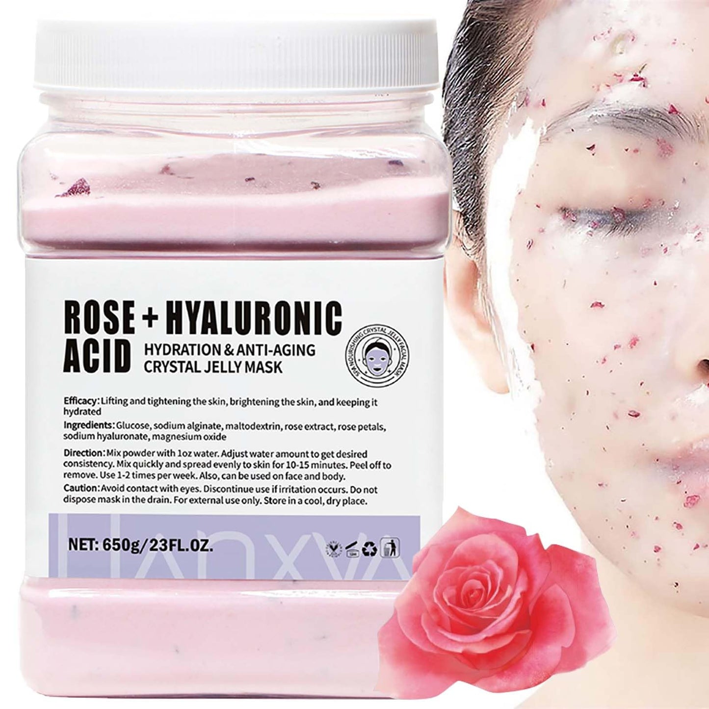 650g Moisturizing Jelly Face Mask Powder for Smooth & Hydrated Skin- Peel Off Formula Ideal for Home & Spa Care with Repairing Properties (Rose Hyaluronic Acid)