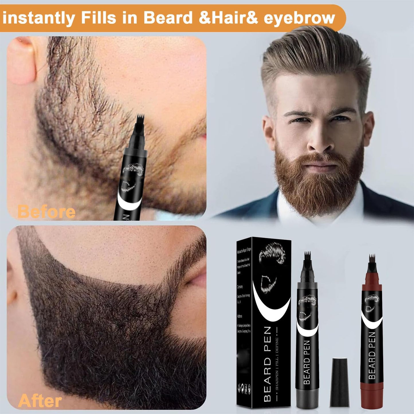 RubyTint Beard Dye for Men – Waterproof Formula with 4-Prong Tip – Helps Fill & Shape for a Natural Look Multi-Use Beard Pen Filler (black 2pcs)