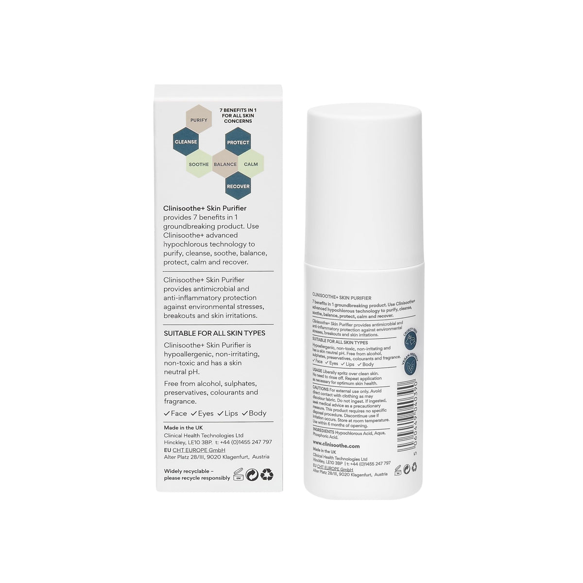 Clinisoothe Skin Purifier 100ml HOCI Spray- Hypochlorous Acid Spray Face Mist - Defends Daily Against Pollutants & Impurities-Supports Blemish Prone, Sensitive Skin Care
