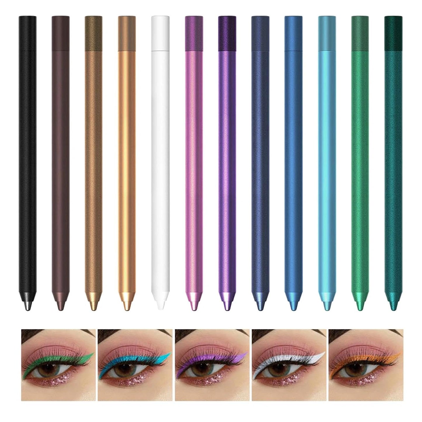 OunTechGlory 12 Rainbow Colored Eyeliner Pencil Set - Matte, Long-lasting & Waterproof Liners for Christmas and Masquerade Makeup - Smudge-proof Eye Liners