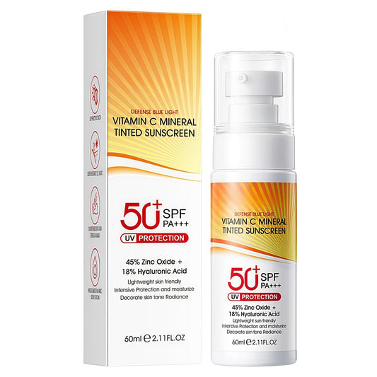 GUOUURR Vitamin C Tinted Sunscreen SPF 50 - Face & Body Moisturiser for Women | Skin Tint, Facial Sunscreen & Sun Cream | Tinted Moisturiser with SPF 50, Lightweight & Non - Greasy Formula