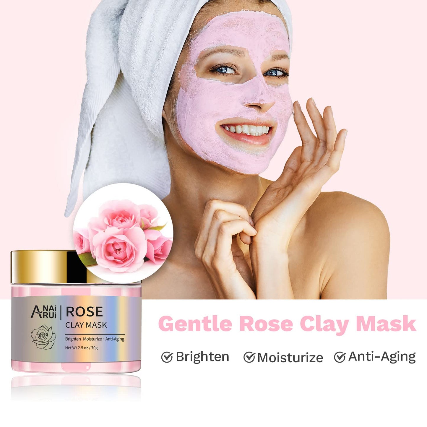 ANAiRUi Clay Mask Set for Skin Care - included Turmeric Vitamin C + Rose + Avocado Green Tea Face Mask - Deep Cleansing, Hydrating, and Nourishing - Reduces Acne and Pores, 210g