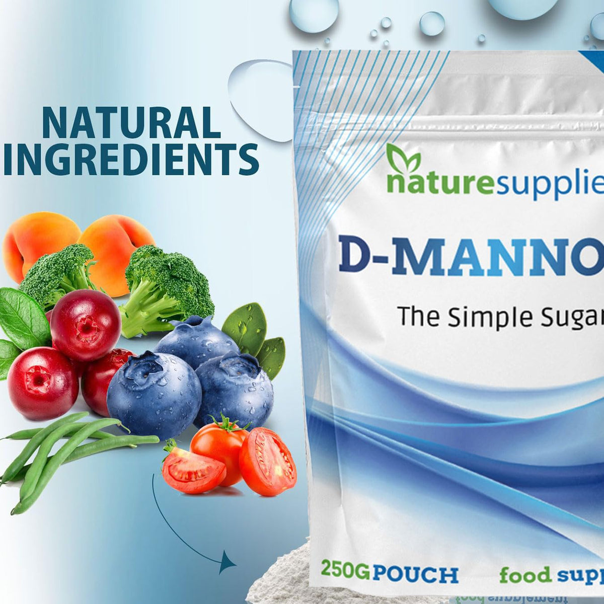 naturesupplies D Mannose Powder 250g Pack - Pure D-Mannose for Natural Support - (NOT D Mannose Capsules or Tablets) GMO Free, Vegan Friendly, No Chemicals - High Strength Dmannose Supplement by Naturesupplies
