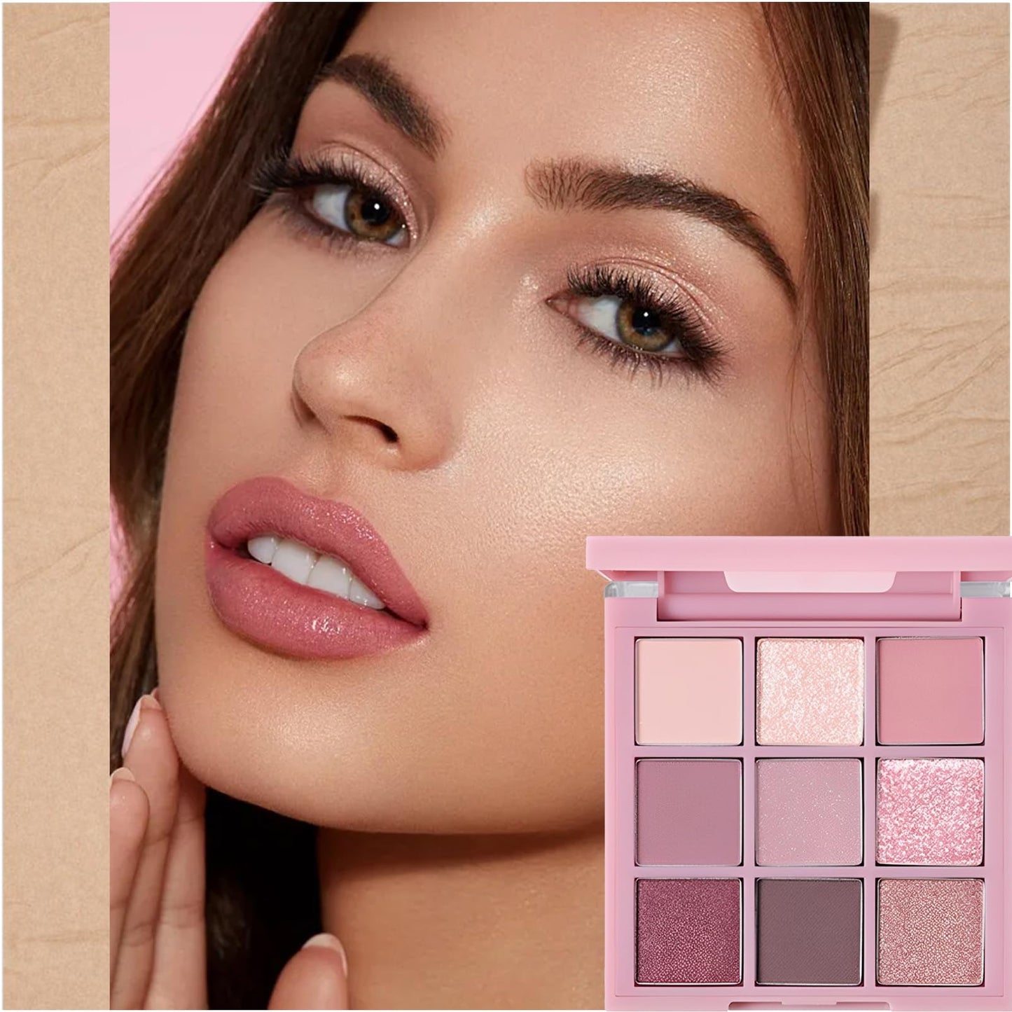 MEITREND Pink Eyeshadow Palette Shimmer Eyeshadow 9 Colour Matte Nude Eye Shadow Make-Up Palettes Shimmer Natural Long Lasting Highly Pigmented Glitter Eye Shadow Pallets for Women