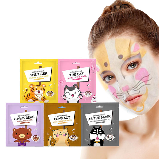 Sheet Mask - Face Mask Set for Teenage Girls - Fun Animal Printed Sheet Face Masks - With Tiger and Cat Easy Use Face Mask Gift Set - Hydrating, Brighten, Soothe - Face Masks for All Skin Types (10)