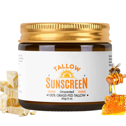 Tongyend Beef Tallow Sunscreen SPF 50+, Face Sun Cream 100% Grass Fed Tallow, Beef Tallow Natural Sunscreen for Face & Body, Beef Tallow for Skin - Sweat & Water Resistant, for Dry Sensitive Skin