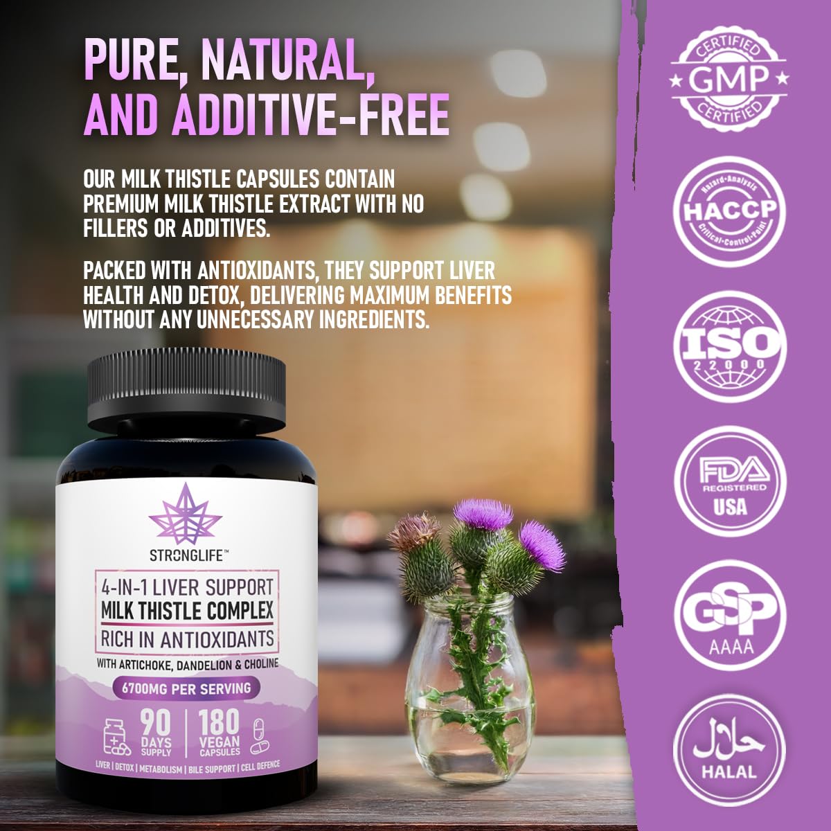 Stronglife Milk Thistle Complex Capsules – 6000mg Silymarin Extract with Artichoke, Dandelion & Choline – Liver & Detox Support for Men & Women – 180 Capsules – 90 Day Supply