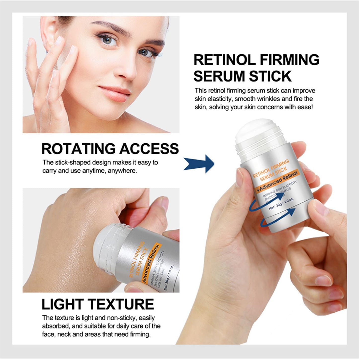 ThamGlow Retinol Stick, Wrinkle Filler Retinol Serum For Face & Body, Neck Firming Cream For Loose Skin, Skin Tightening Cream For Face – Lifts, Tightens & Smooths Fine Lines – Visibly Firmer Skin