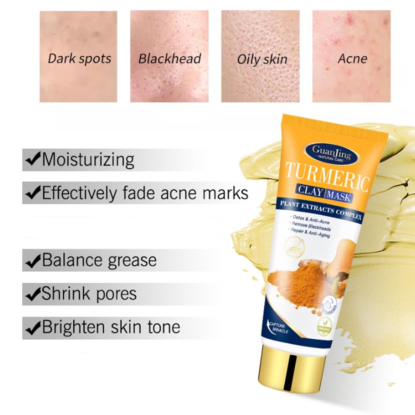 Turmeric Skincare Set,4PCS Turmeric Skincare Set for Teenagers Girls,Pamper Gifts for Women,Mud Mask & Turmeric Soap Bar & Face Serum & Face Cream,Reduce Acne&Blackhead,Deep Nourishing for Dry Skin
