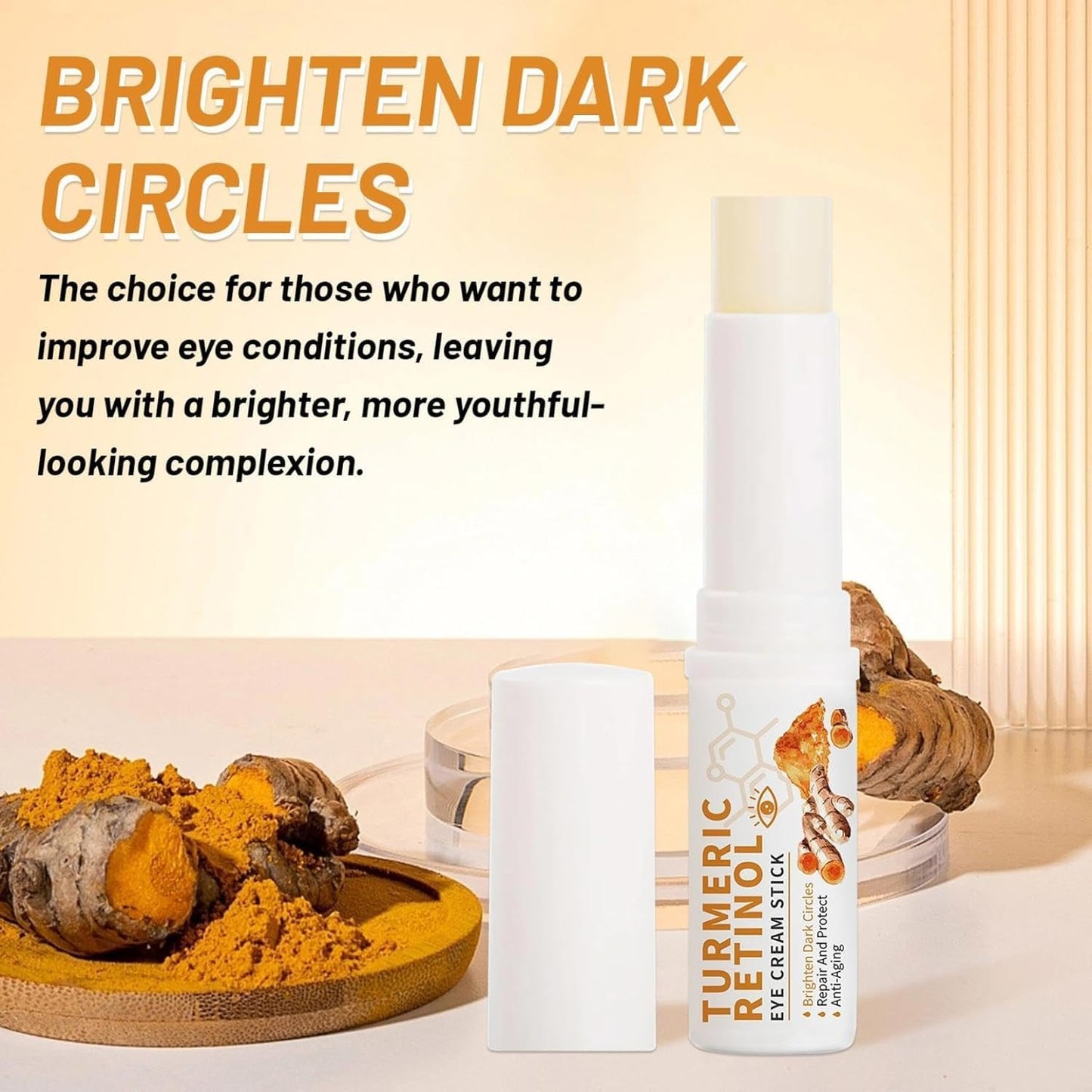 agctrler 2 Pieces Turmeric Eye Cream Stick, Turmeric Retinol Eye Balm Pen, Retinol Eye Cream, for Dark Circles and Wrinkles, Reduces Puffiness, Fine Lines and Eye Bags, for All Skin Types