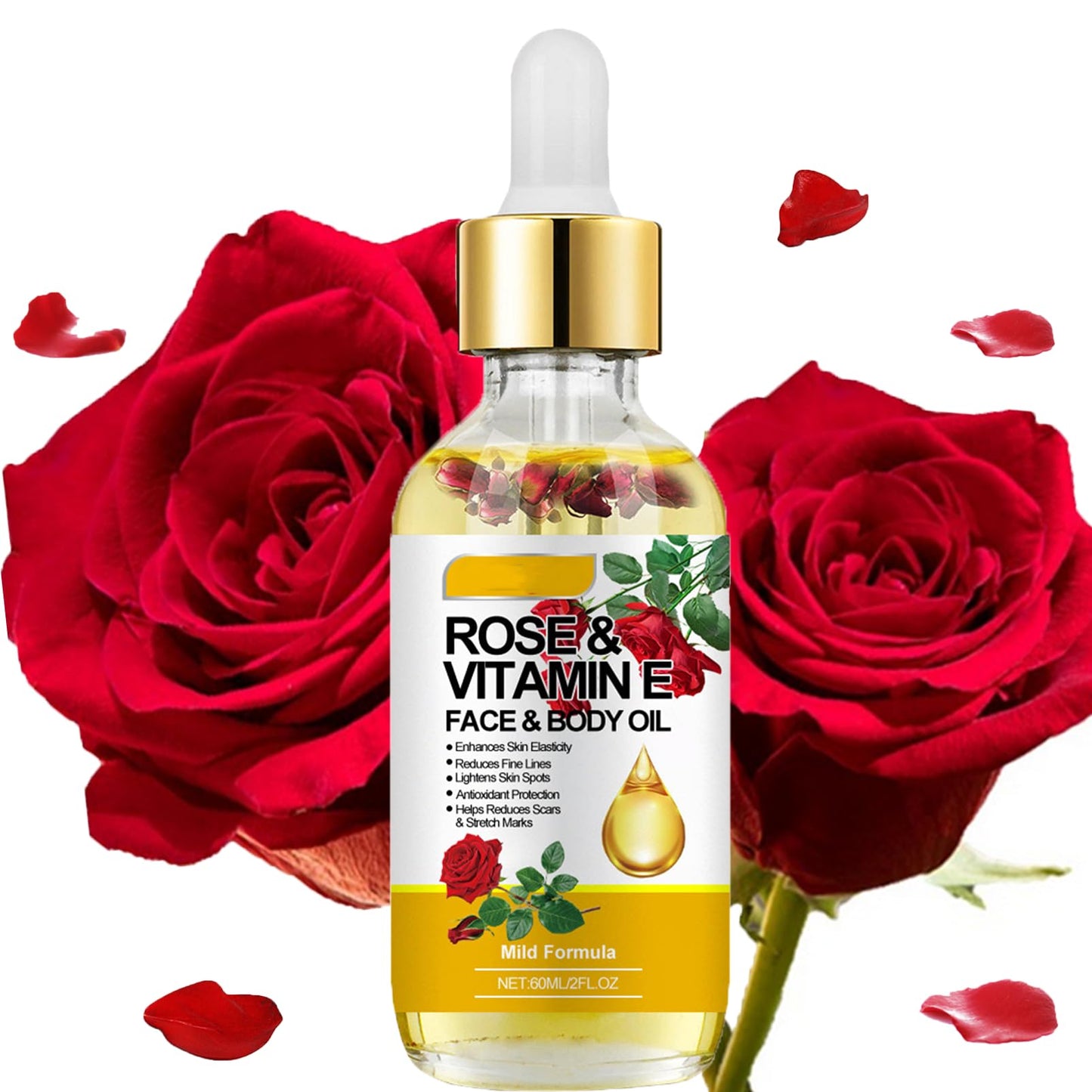 Tianyue Rose Vitamin E Oil,60ml Rose Vitamin E Face & Body Oil, Rose Vitamin E Oil for Skin Anti-Aging Hydrating,Used for anti-Wrinkle, Stretch Marks, Facial Massage and 100% Natural Vitamin E Oil