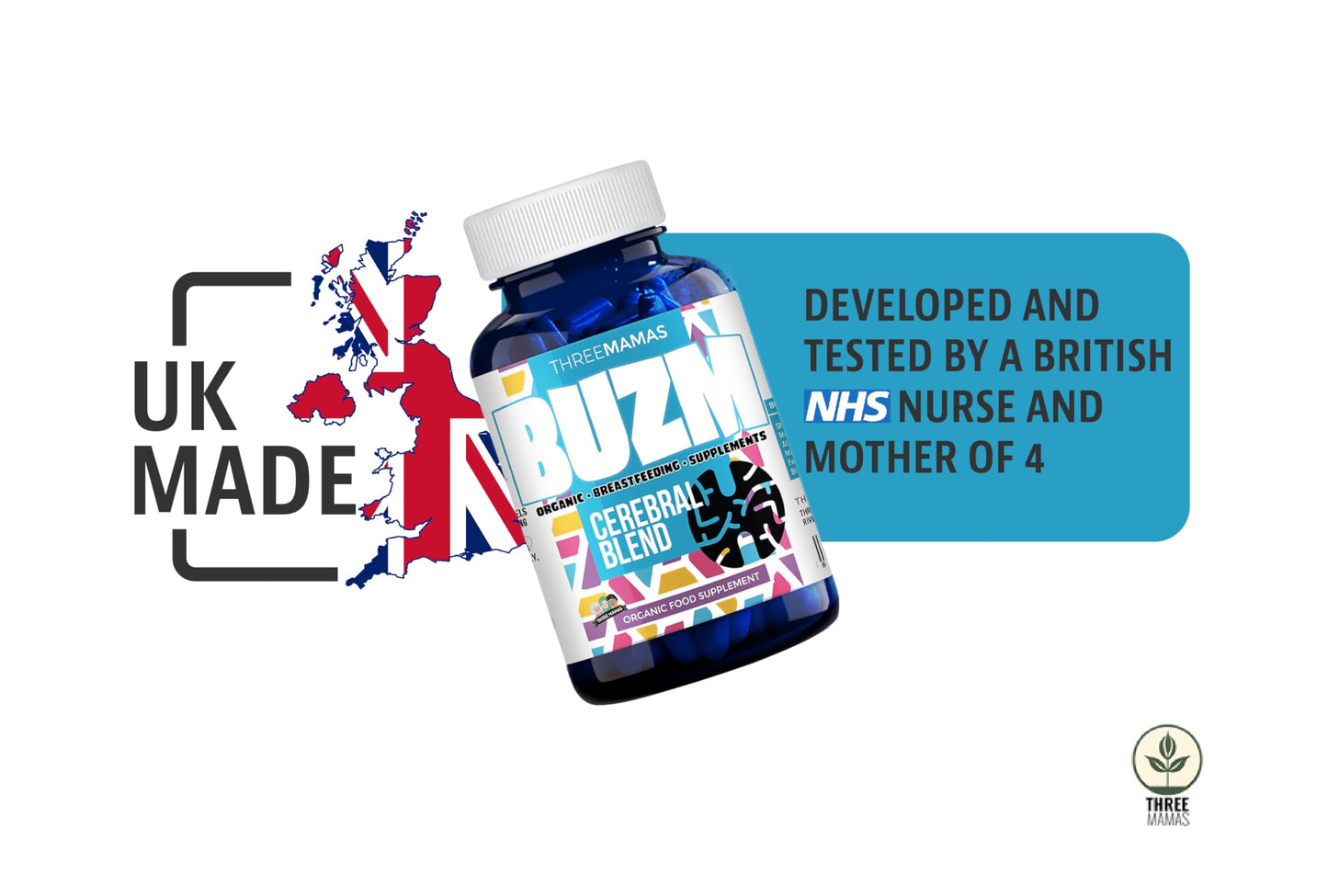 Three Mamas BUZM: Cerebral Blend, Prolactin Support, Natural Herbal Breastfeeding Supplement for Lactation, Aids Milk Supply, Breast Feeding Lactation Vitamins (25 Days Supply)