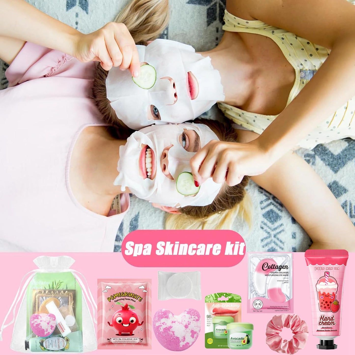 MEITREND Sleepover Kit,Sleepover Party Supplies For Girls,40pcs/5 Set Pamper SPA Party Supplies With Facial Masks Skincare,Eye Patches Hand Cream,Lip Balm,Foot Bath Bombs,Gift for Sleepovers and Birthdays