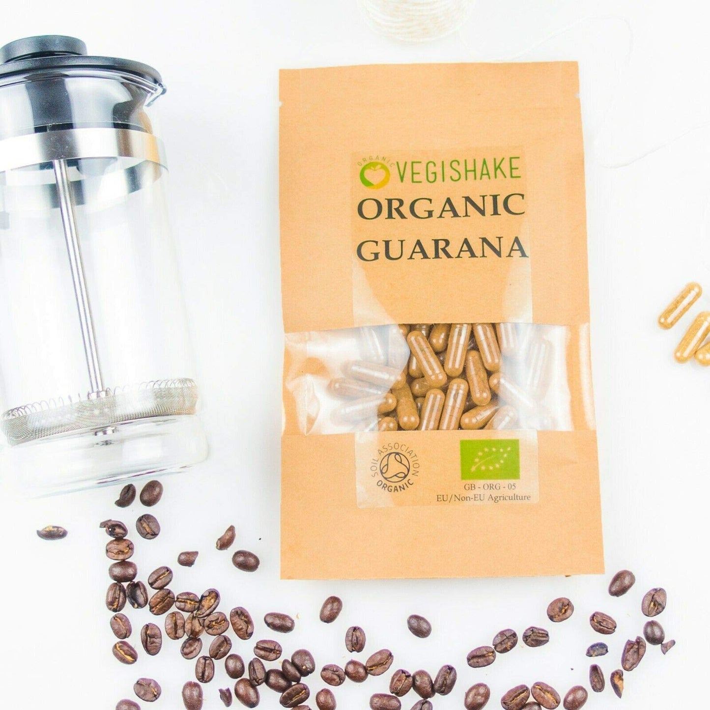 Organic Guarana HPMC Capsules 39g Natural Caffeine per Gram Energy Stamina Vegan Halal Kosher (90 Capsules)