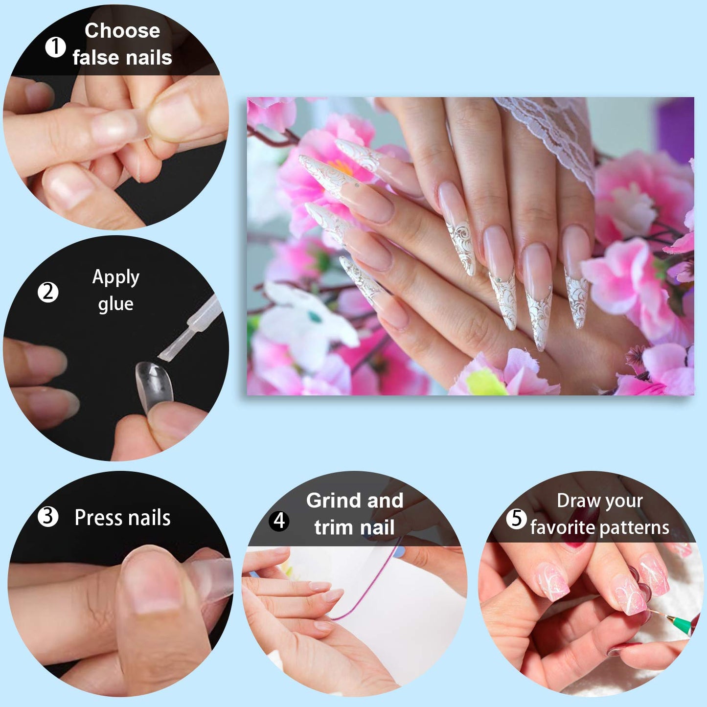 1000pcs French Coffin Ballerina Nail Tips Acrylic Nails Artificial Half False Flake Nail Tips 10 sizes with Clear Plastic Cases for Nail Salon Nail Shop DIY Nail Art (Clear+Natural)